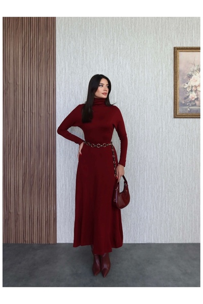 ESRAHELVACI Dik Yaka Uzun Triko Elbise