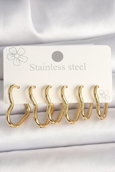 Clariss YRTCL 316L Çelik Gold Renk Kalp Model Kadın Küpe Seti