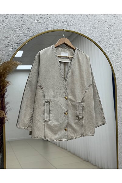 BENAHOLL Halelle oversized Μπουφάν με μανίκια νυχτερίδας-XE6059 Πέτρα