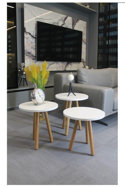 DECORAMİS Siena Zigon Sehpa Beyaz 3'lü - Zigon Sehpa 3'lü - Beyaz Zigon Sehpa