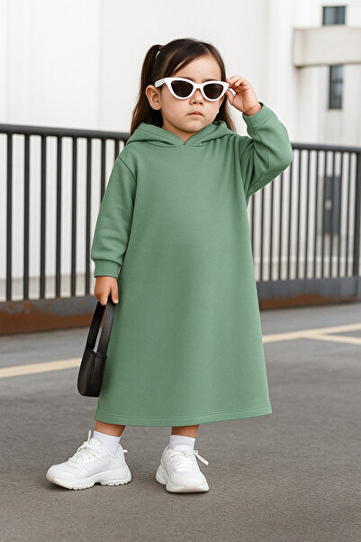 Gül İki İplik Kumaş Bebek ve Kız Çocuk Kapüşonlu Sweatshirt Elbise – Rahat ve...