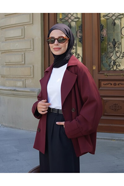 My Blog Burgundy Double Breasted Short Trench - 7537