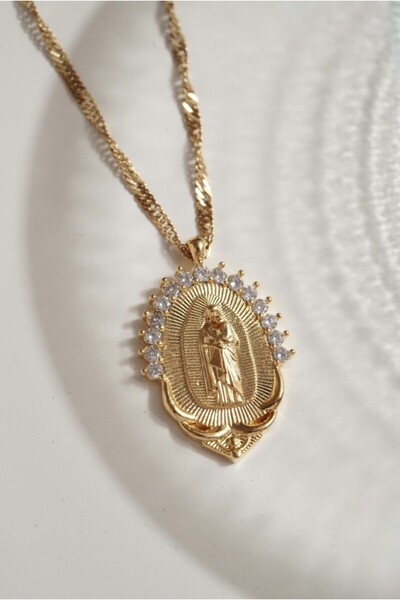 AŞIK ACCESSORIES Çelik Oval Çerçeveli Meryem Ana Kolye