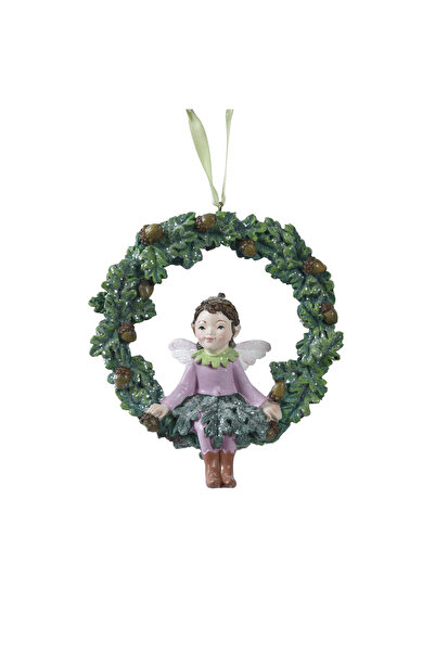 BraziPremium Ornament de brad ghirlandă Zâna Pădurii, 11 cm, rășină, verde