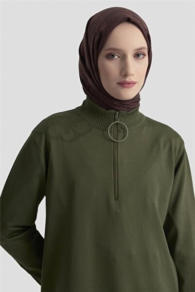 Armine Çiçek Desenli Triko Tunik 25KTD4111 Haki