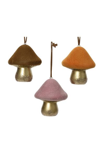 BraziPremium Set de 3 ornamente de Crăciun cu ciuperci din catifea, 9 cm, cer...