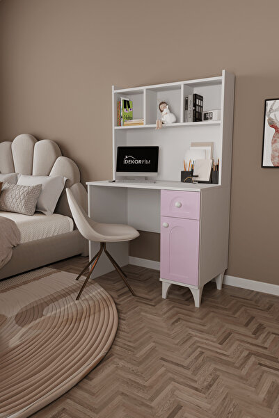 DEKORFİM DF09106KP Çekmeceli Kapaklı Kitaplıklı Çalışma Masası Bilgisayar Masası