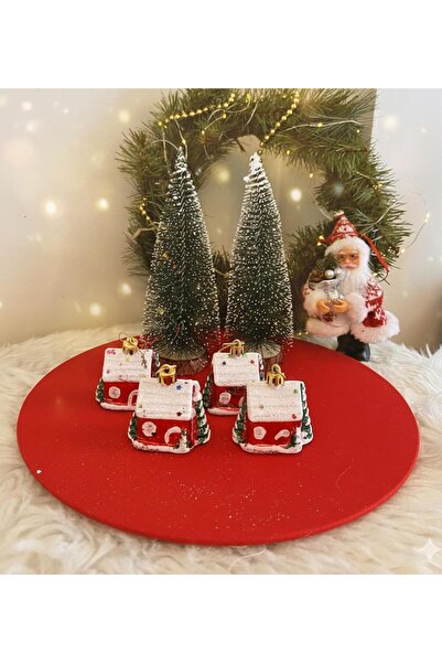 Gift Moda زينة شجرة عيد الميلاد على شكل منزل ثلجي - 4 قطع