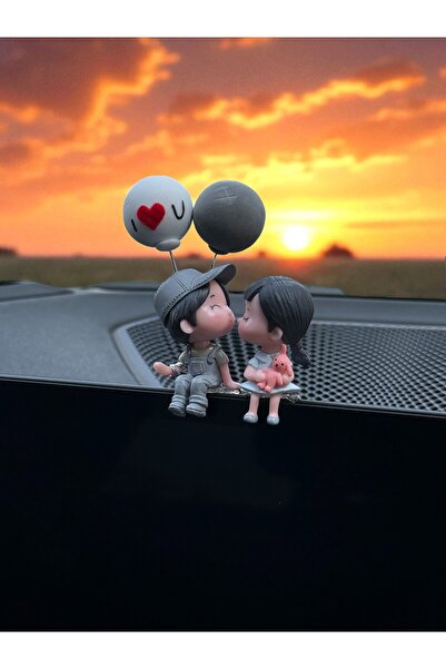 sudora Romantik Balonlu Çift Araba Aksesuarı – I Love You Yazılı Dekoratif Figür
