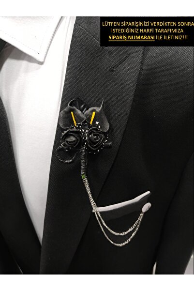 BLC Basic Line Co. Zincirli Damat Yaka Çiçeği ( Kişiselleştirilmiş Harf Seçen...