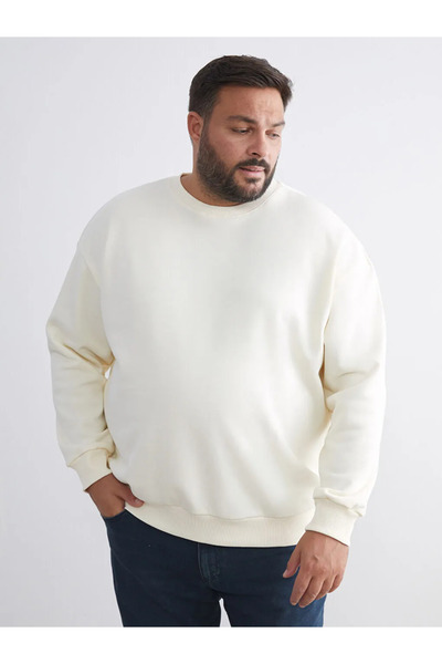 LC Waikiki XSIDE Bej Büyük Beden Bisiklet Yaka Erkek Sweatshirt