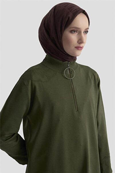 Armine Çiçek Desenli Triko Tunik 25KTD4111 Haki