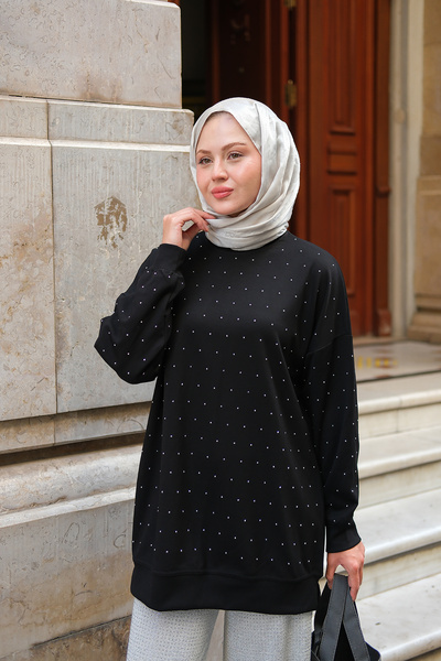 LOCCO Women's Stone Detail Tunic Black