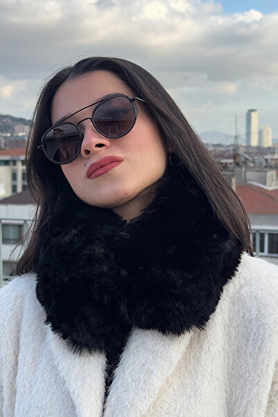 Mollycrush Kadın Siyah Peluş Kürk Boyunluk | Mıknatıslı Premium Kışlık Boyunluk