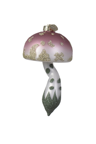 BraziPremium Glob de Crăciun, model ciupercă cu sclipici, 11 cm, sticlă, roz