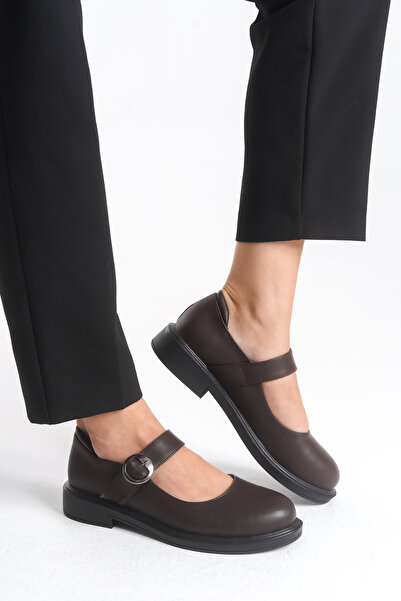 Shoesers Kadın Şık Casual Tasarım Kalın Tabanlı Baretli Bantlı Balerin Günlük Loafer Ayakkabı