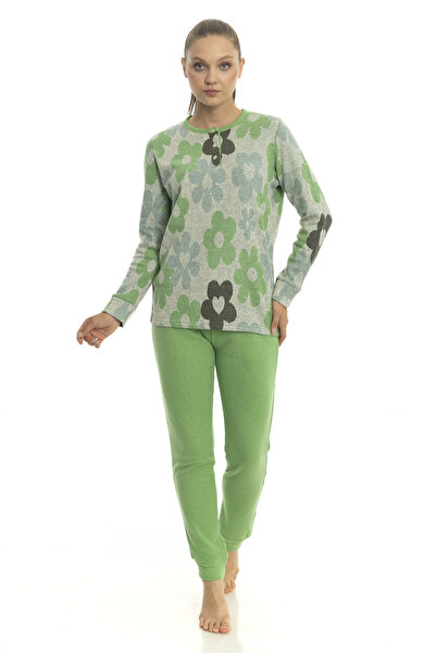M MOONCOVER Mooncover Women's Soft Winter Floral Patterned Pajama Set Green