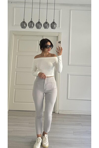 Daves Gray High Waist Carrot Cut Fabric Pants