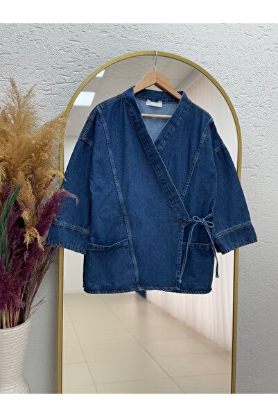 BENAHOLL سترة جينز بجيبين مزدوجين وربطة جانبية من كابورا - LS6660 بلون الدنيم