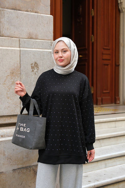 LOCCO Women's Stone Detail Tunic Black