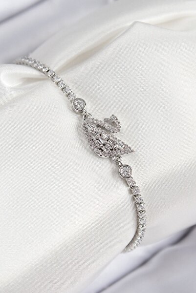 Clariss YRTCL Pirinç Zirkon Taşlı Kuğu Model Gümüş Renk Kadın Bileklik