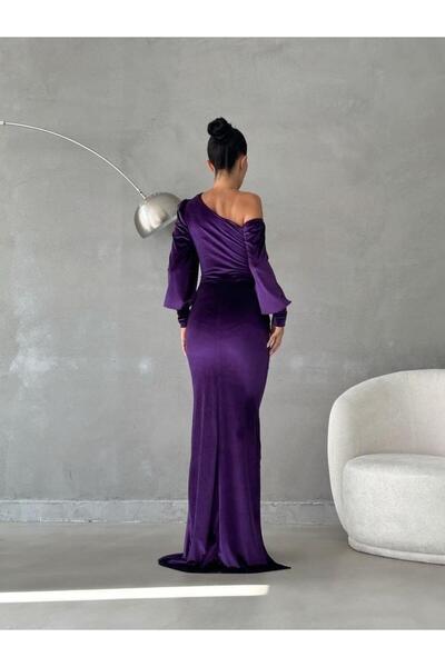 Modafeminen Rochie de seară din catifea, cu decolteu deschis, lungime maxi, cu fante, PURPLE 582600