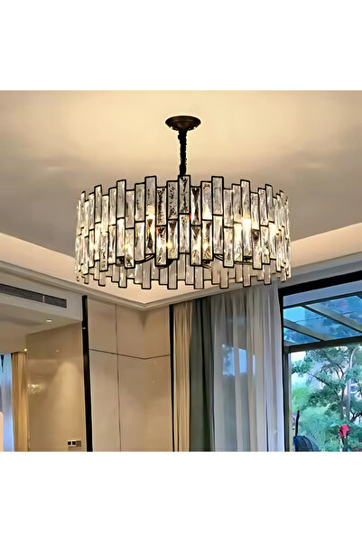 ALC-Shop Κρυστάλλινος πολυέλαιος MALBORK Eleganza 6xE27, Διάμετρος 49cm, Μαύρο, Ρυθμιζόμενο ύψος