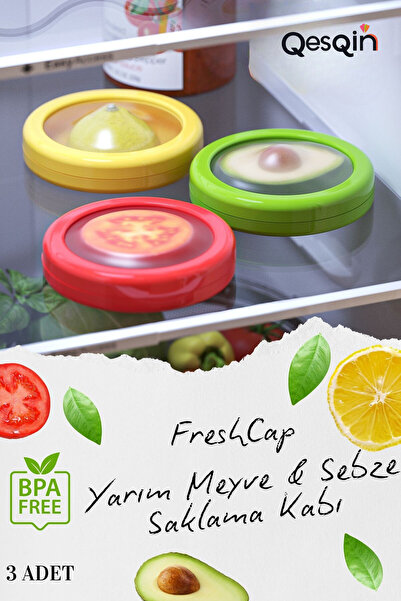 QesQin 3 Adet Buzdolabı Için Yarım Meyve Ve Sebze Koruma Kabı Limon Soğan Dom...