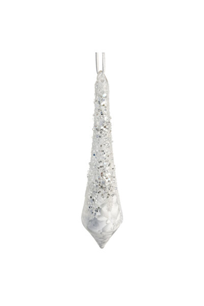 BraziPremium By OLLMA Christmas tree globe teardrop pattern with sparkles, 20 cm, glass, white