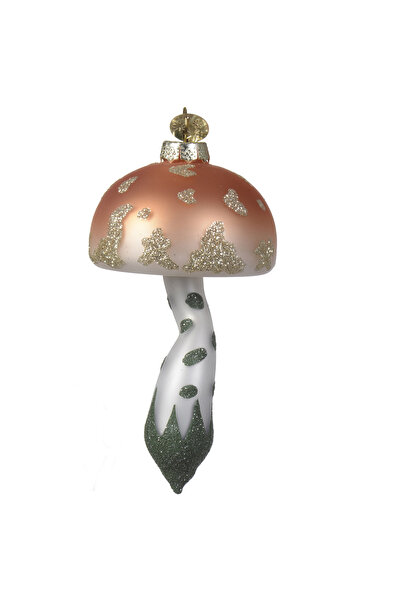 BraziPremium Glob de Crăciun, model ciupercă cu sclipici, 11 cm, sticlă, auriu