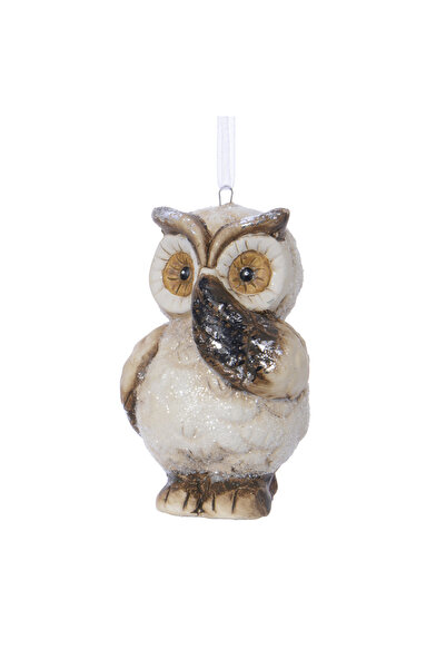 BraziPremium Ornament de Crăciun cu bufniță, 7,5 cm, ceramică, maro