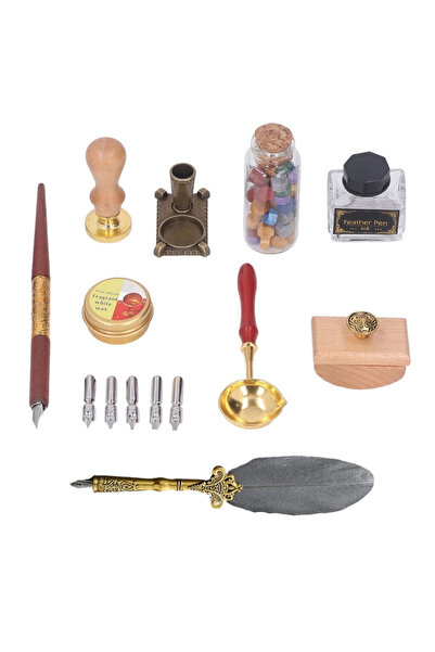 PYKA HOME SHOP Set caligrafie vintage, cu Pana Gri, Old Script, cu accesorii complete, gri