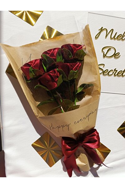 Miel De Secret Dekoratif Saten Kurdele Solmayan Özel Hediye Gül Çiçek Buketi