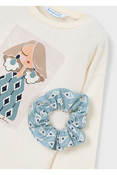 MAYORAL Set de 2 pentru fetiță (4-10 ani) – Bluză din bumbac imprimat de culoare crem și set cu cataramă cu model floral