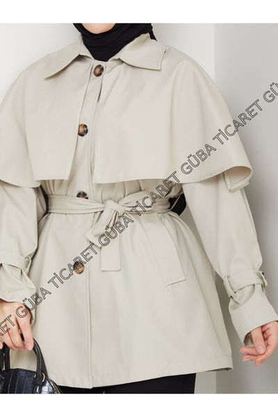 Güba Ticaret Ceket Düğmeli Pelerin Detaylı Kadın Trençkot