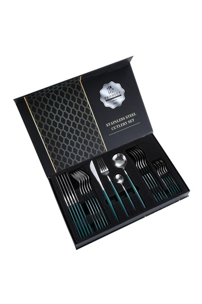 PYKA HOME SHOP Set tacamuri portugheze, Royal Silver, 24 piese, otel inoxidabil, design elegant, verde