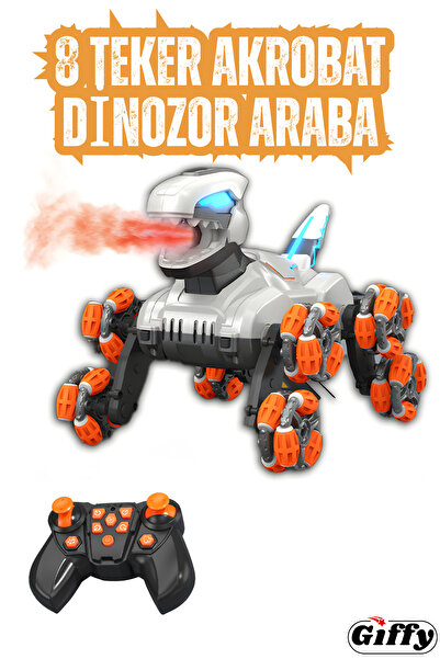 giffy Oyuncak Uzaktan Kumandalı 8 Teker Buhar Atan Akrobat Dinozor Araba Şarj...