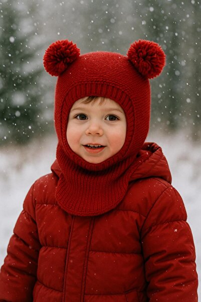meriç bebe - bütün çocuklar melektir. mrc Girls-Boys Children's Pompom Seamless Luxury Knitwear Balaklava Beanie Ski Mask