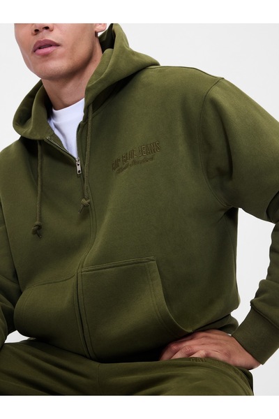 GAP Erkek Yeşil VintageSoft Logo Fermuarlı Sweatshirt