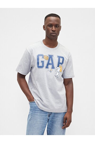 GAP Erkek Açık Gri Peanuts Relaxed Logo T-Shirt