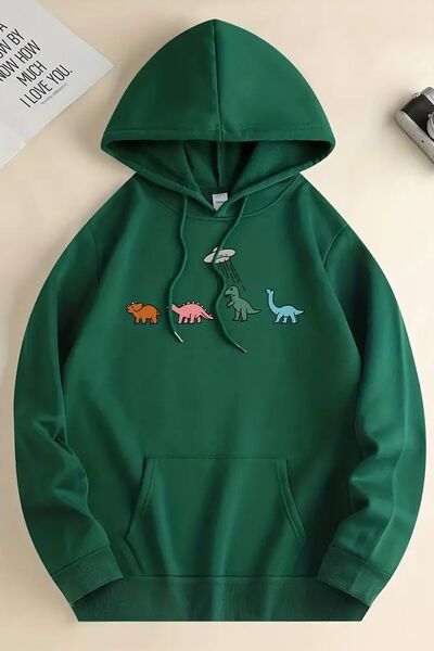 trendypassion سويت شيرت كبير الحجم مطبوع عليه ديناصور فضائي