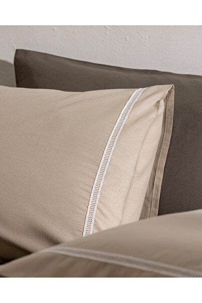 Madame Coco Modena 100% Cotton 2-Piece Pillowcase - Beige/White