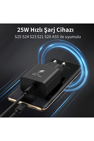 MOD10 Samsung Galaxy S22/S23/24 Fe/S24 Plus/S25 Ultra Uyumlu Hızlı Şarj Aleti 25W USB-C Type-C Şarj Cihazı