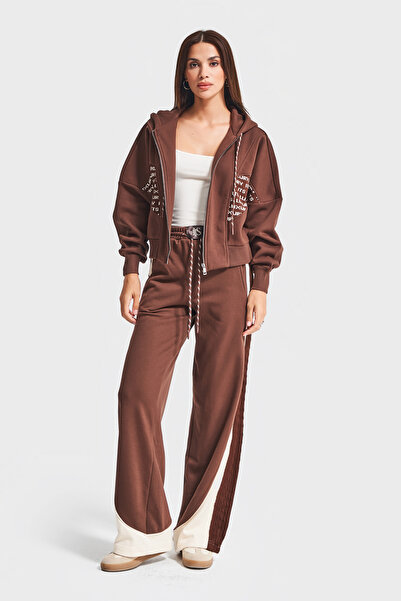 its basic Γυναικείο καφέ w5-16 πλεκτό ύφασμα ειδικής σχεδίασης Κάτω επάνω μέρος 2 τεμαχίων συνδυασμένο σετ αθλητικής φόρμας