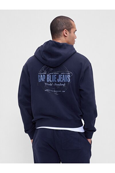 GAP Erkek Lacivert VintageSoft Logo Fermuarlı Sweatshirt