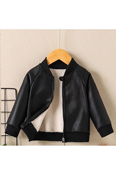 shop Palton din piele artificială pentru băieți, cu blană groasă în interior