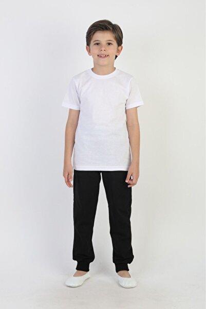 Dıgıl Kids White Short Sleeve Openend Black Sweatpants Set