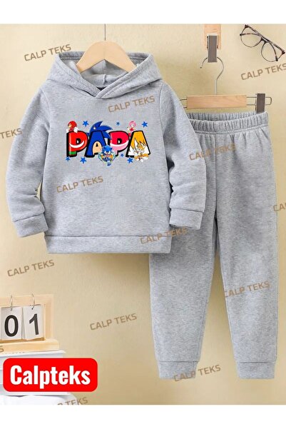 CALP TEKS Sonicpapaa Printed Thick Cotton Hooded Children's Tracksuit Set