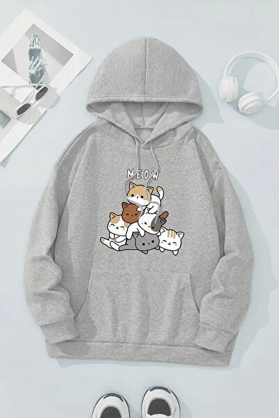 trendypassion سويت شيرت كبير الحجم مطبوع عليه قطط حلوة من Meow