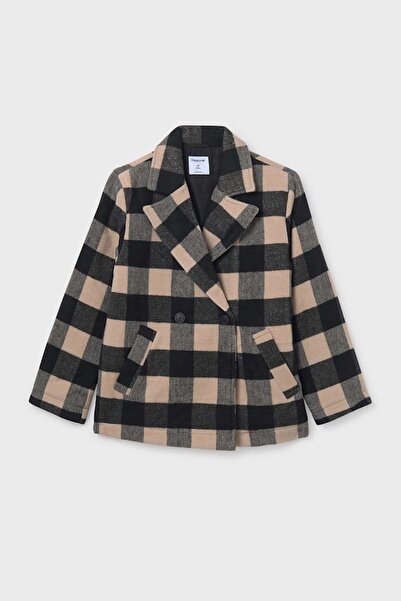 MAYORAL معطف منقوش من الجاكار ذو ياقة مزدوجة للبنات - بيج